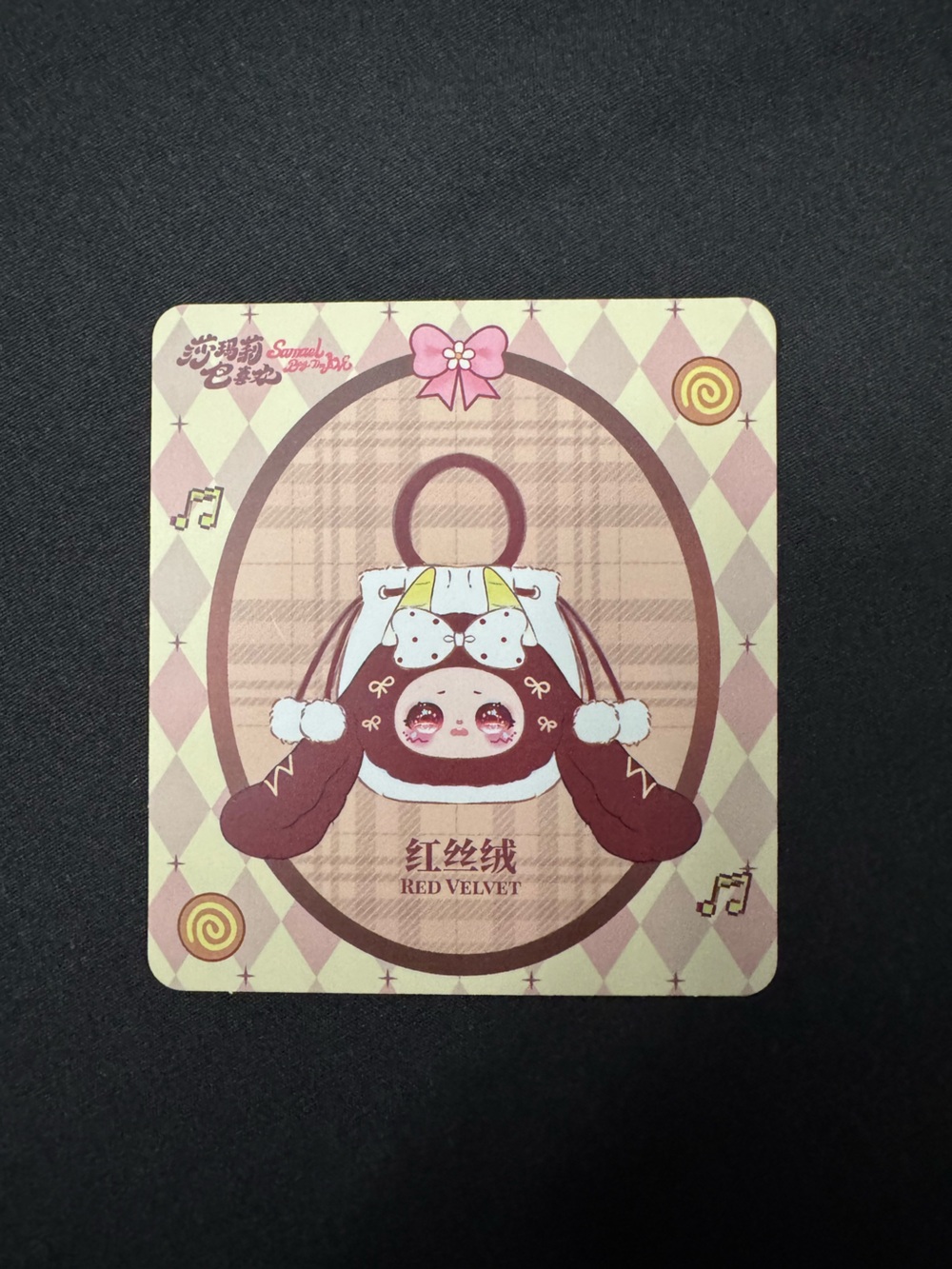 Red Velvet Bunny Character Illustration Card - Red and white